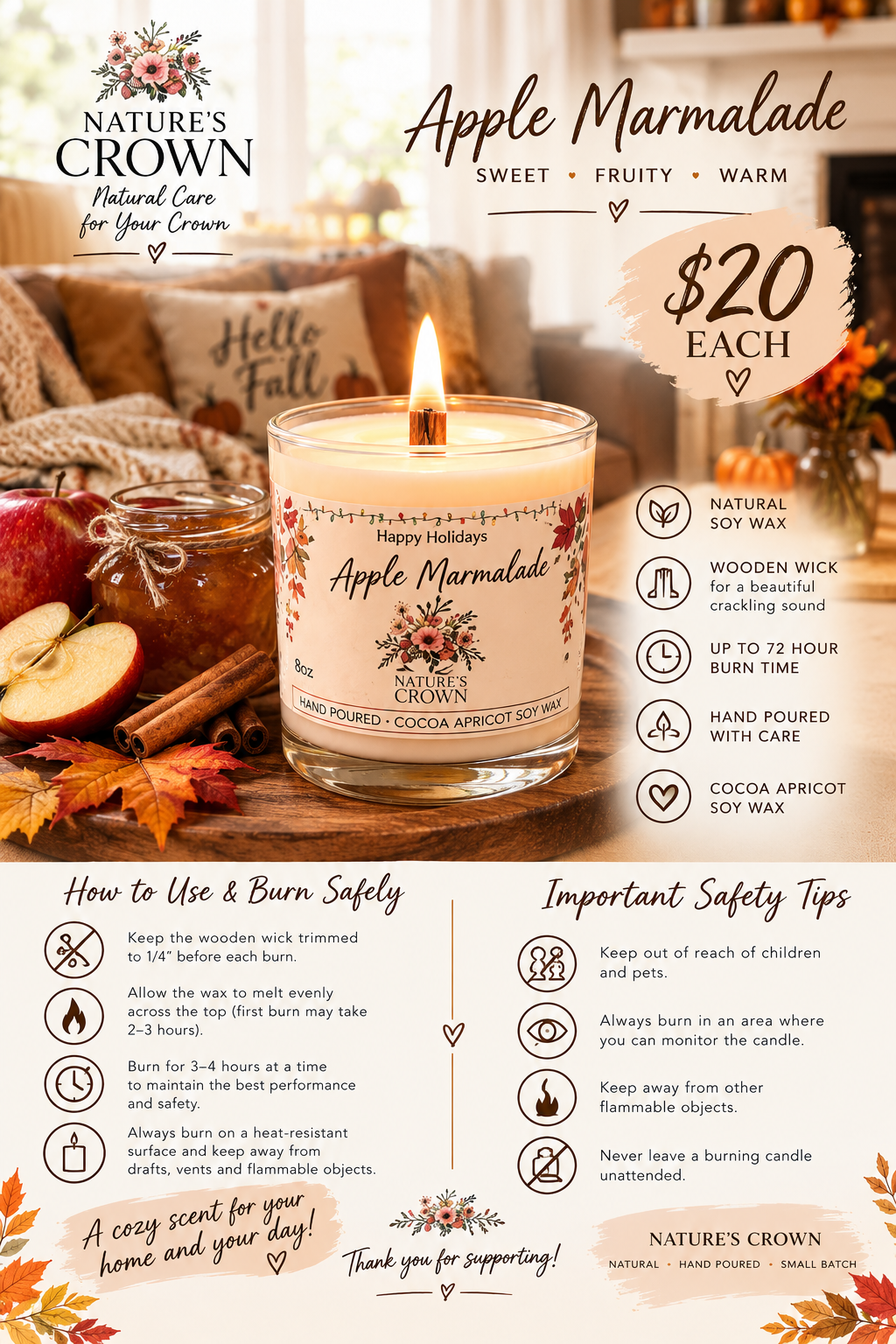 Apple Marmalade Wooden Wick 12 oz. Soy Candle