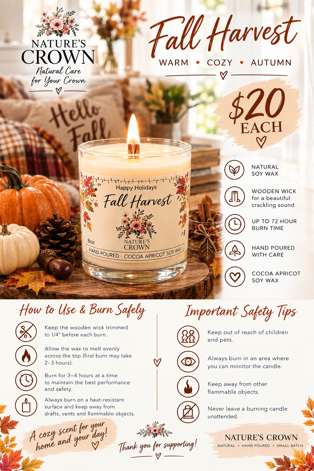 Fall Harvest Wooden Wick 12 oz. Soy Candle (Copy 2)